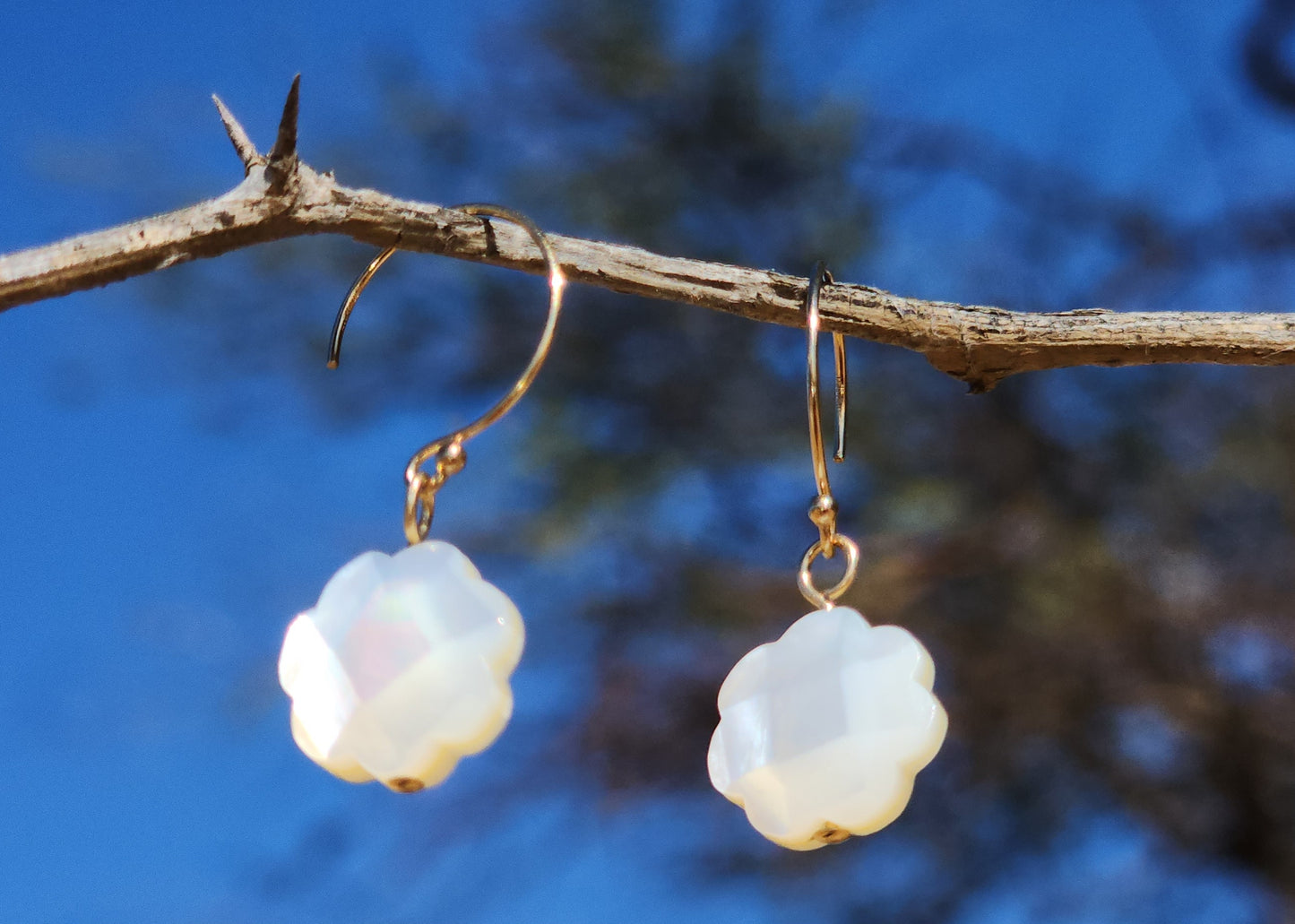 Mother of Pearl white Flower 14kgf Earrings