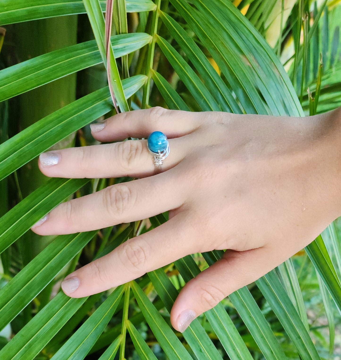 Amazonite & silver wire wrap ring