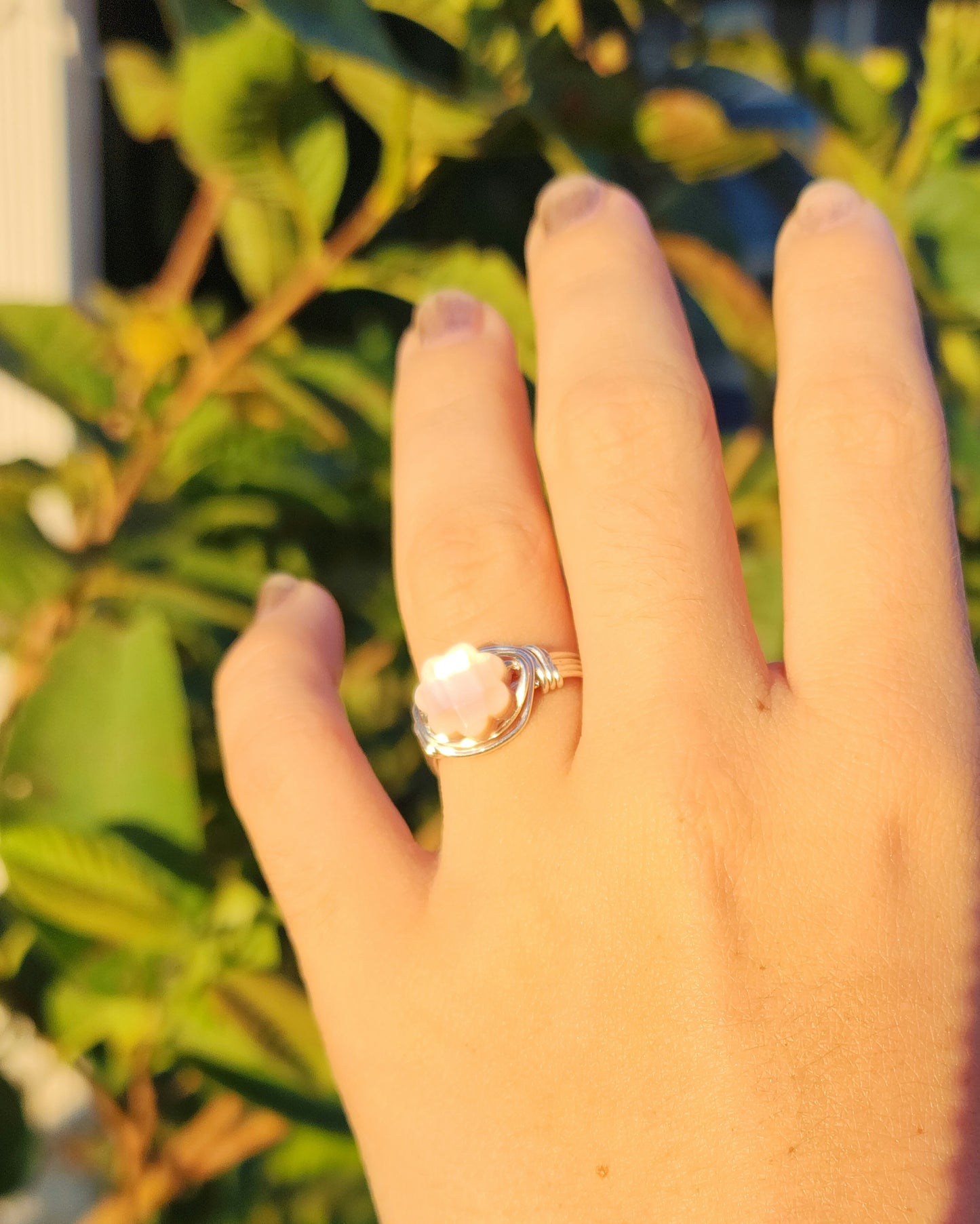 Mother of Pearl silver wire wrap ring