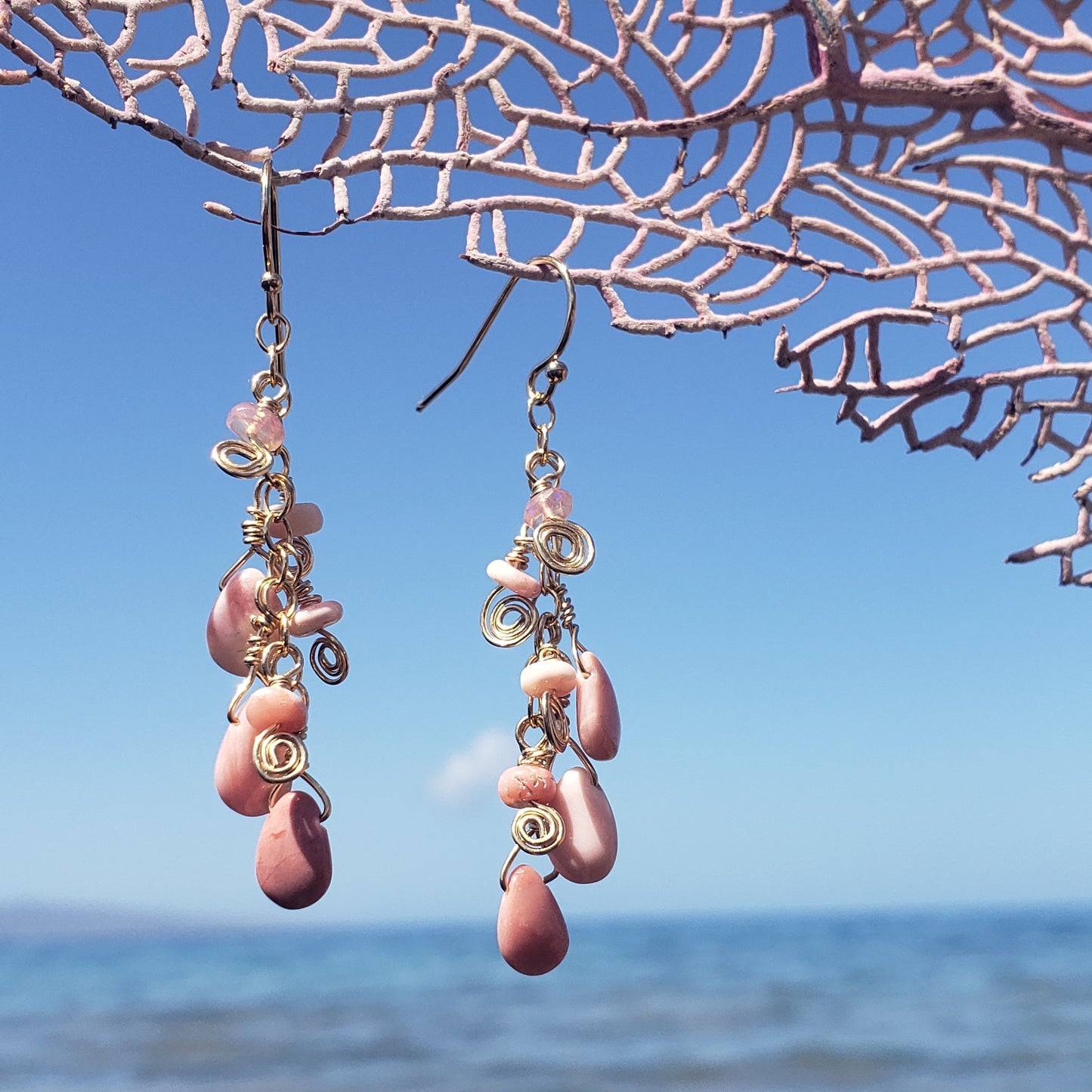 Opal (pink), 14k gold fill earrings