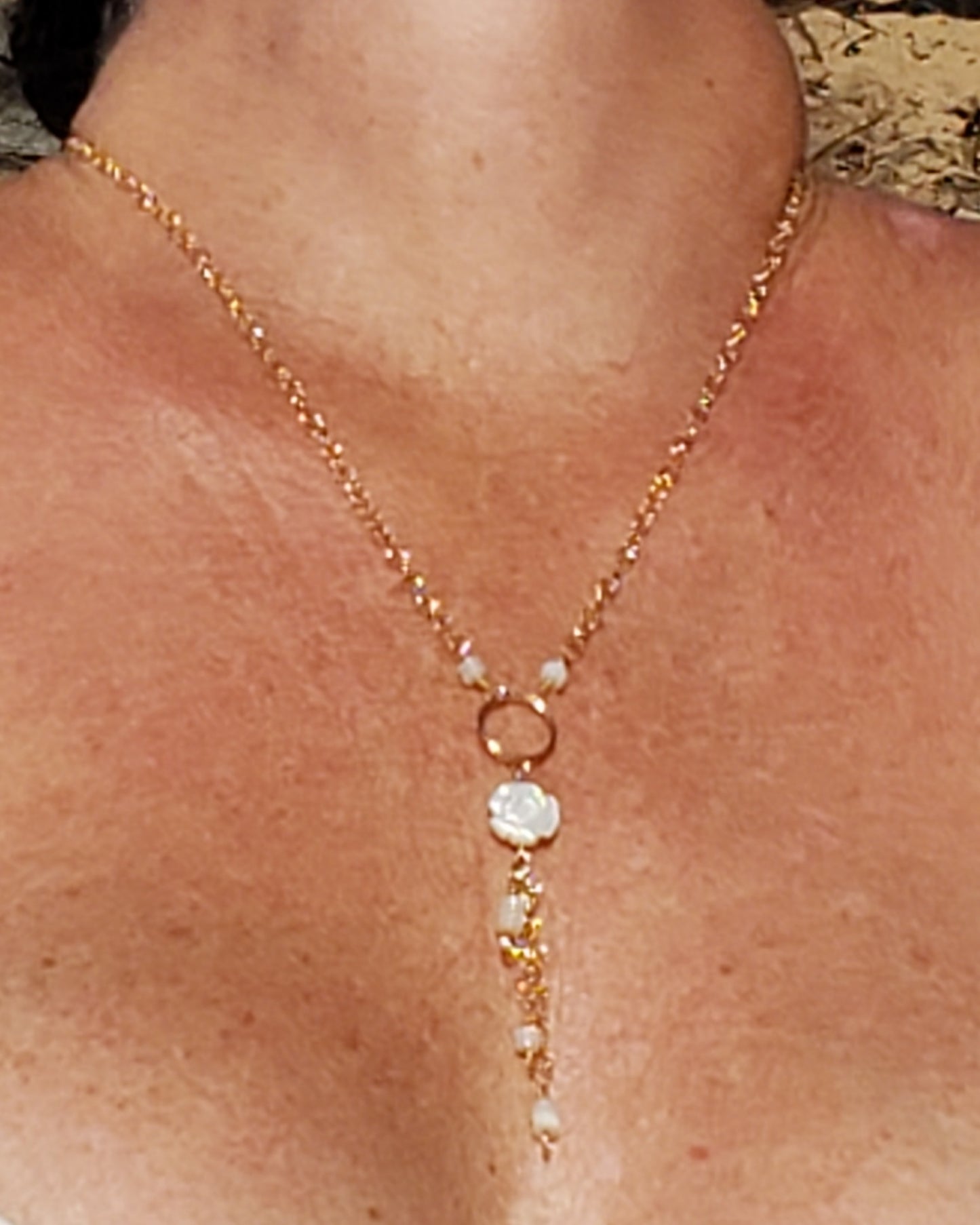 Mother of Pearl (white) flower 14k gold fill necklace