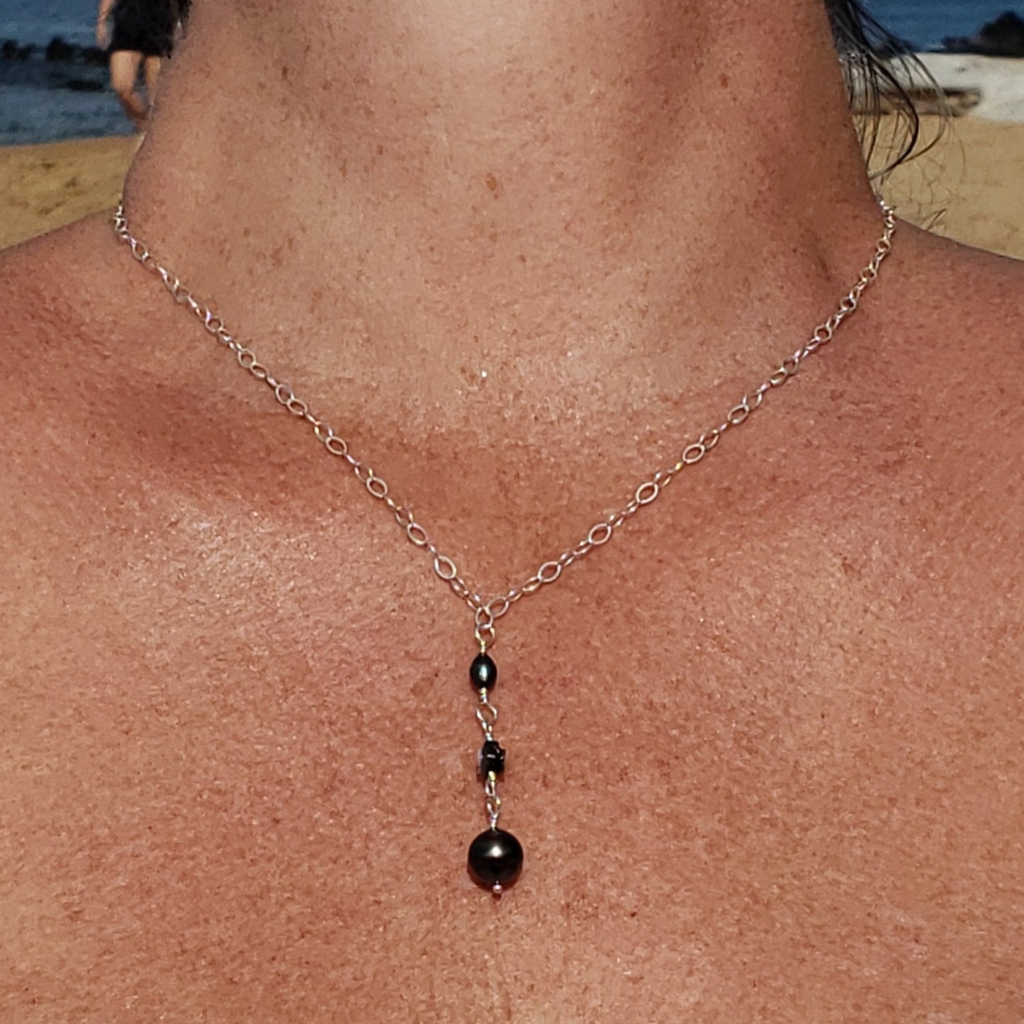 PEARL tahitian & MOP Keshi SS Necklace