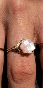 MOP pink flower 14kgf wire wrapped Ring (8)