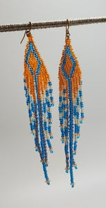 Beaded dangle Earrings (teal, orange, clear)