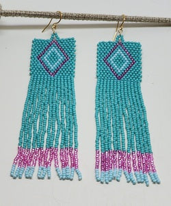 Beaded dangle Earrings (Pink, teal, blue)