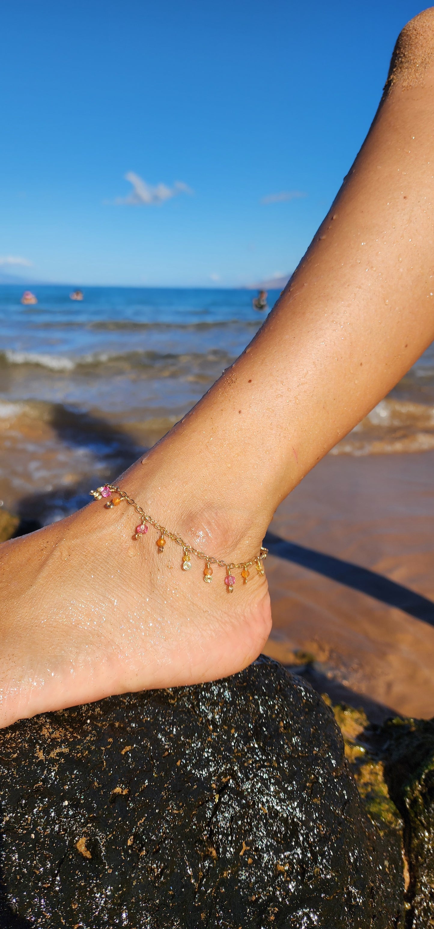 14k gold fill Topaz, Zircon, Carnelian chain Anklet