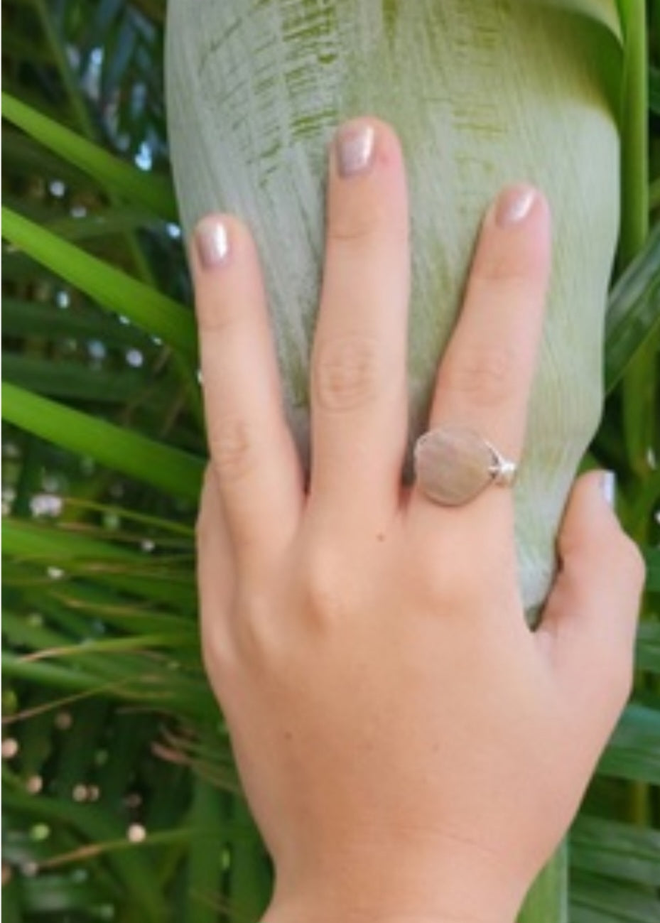 Mother of Pearl silver wire wrap ring