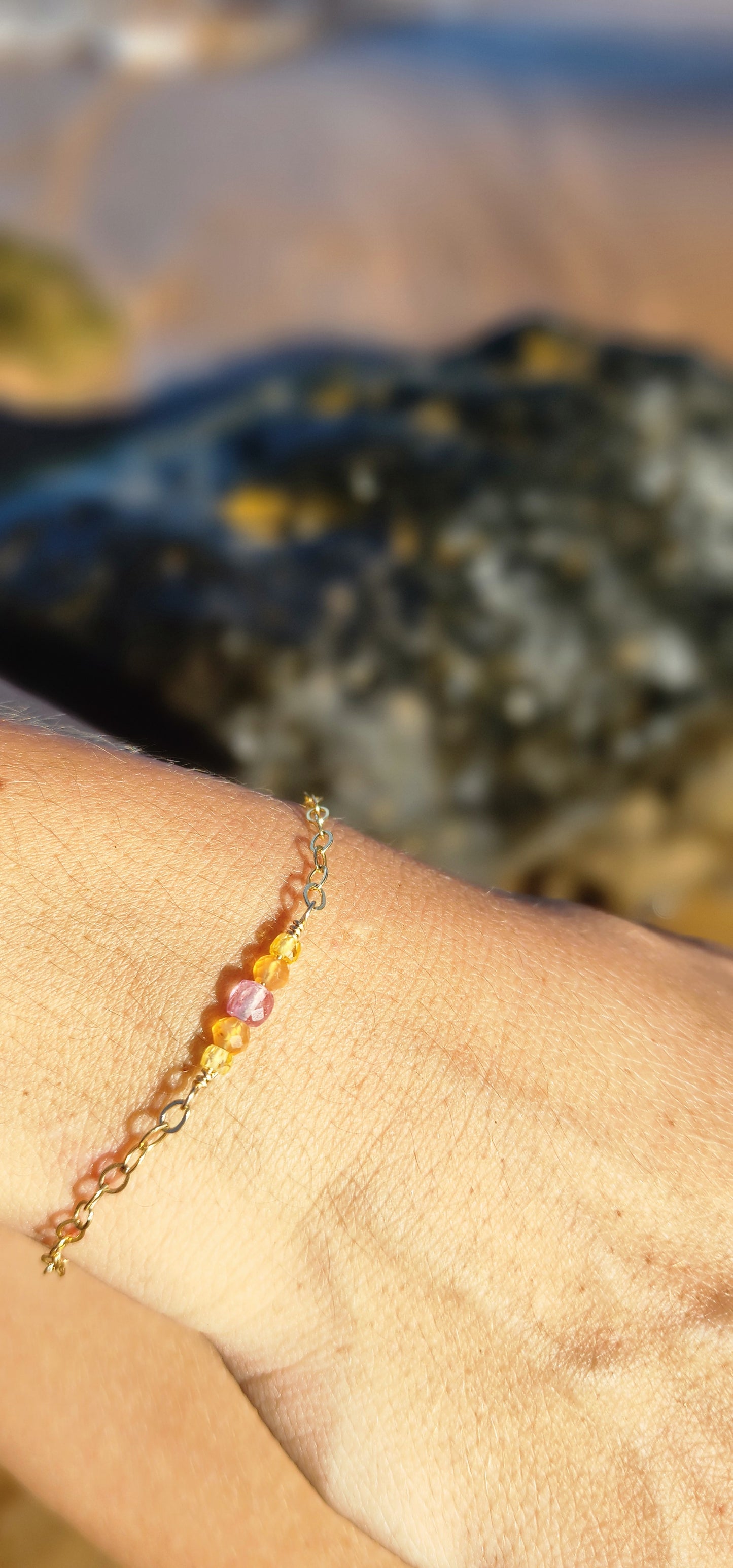 14k gold fill, Topaz, Zircon,Carnelian chain Bracelet