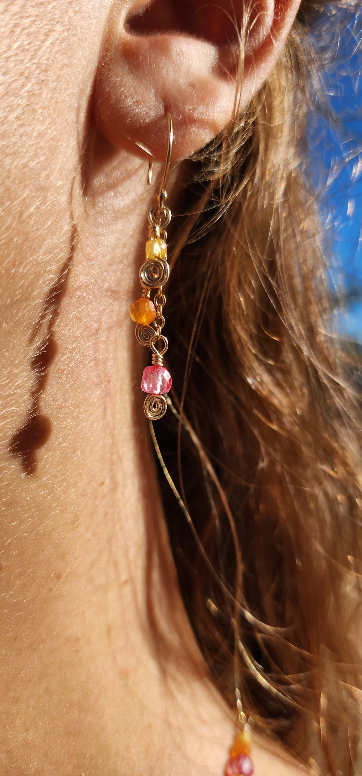 14k gold fill chain Topaz, Zircon, Carnelian dangle Earrings