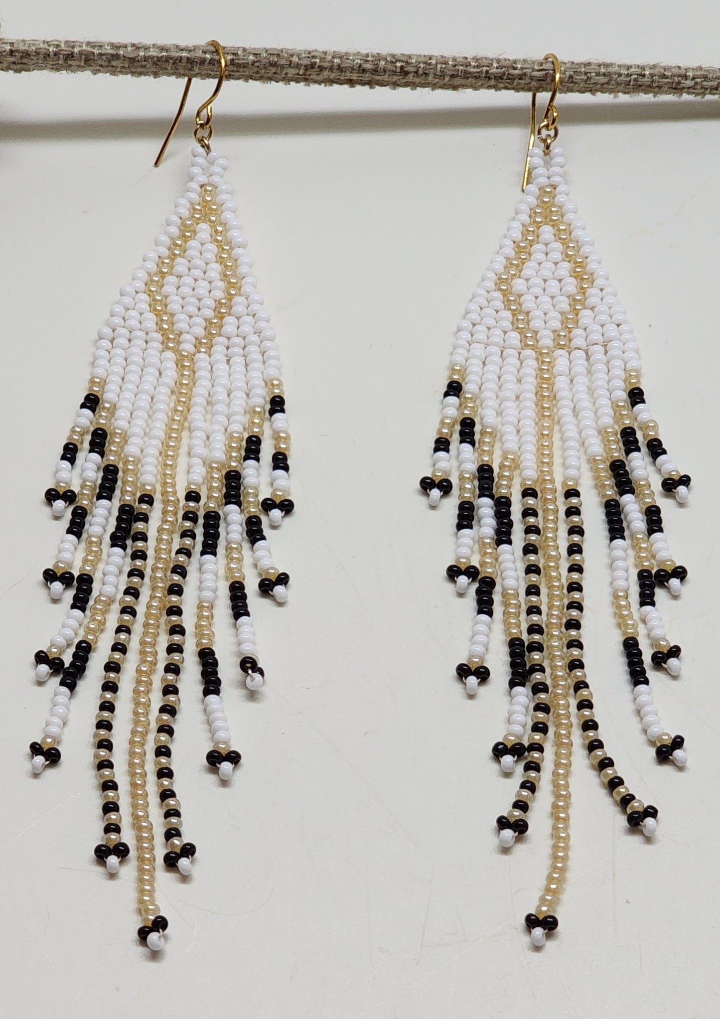Beaded dangle Earrings (white, black, gold)