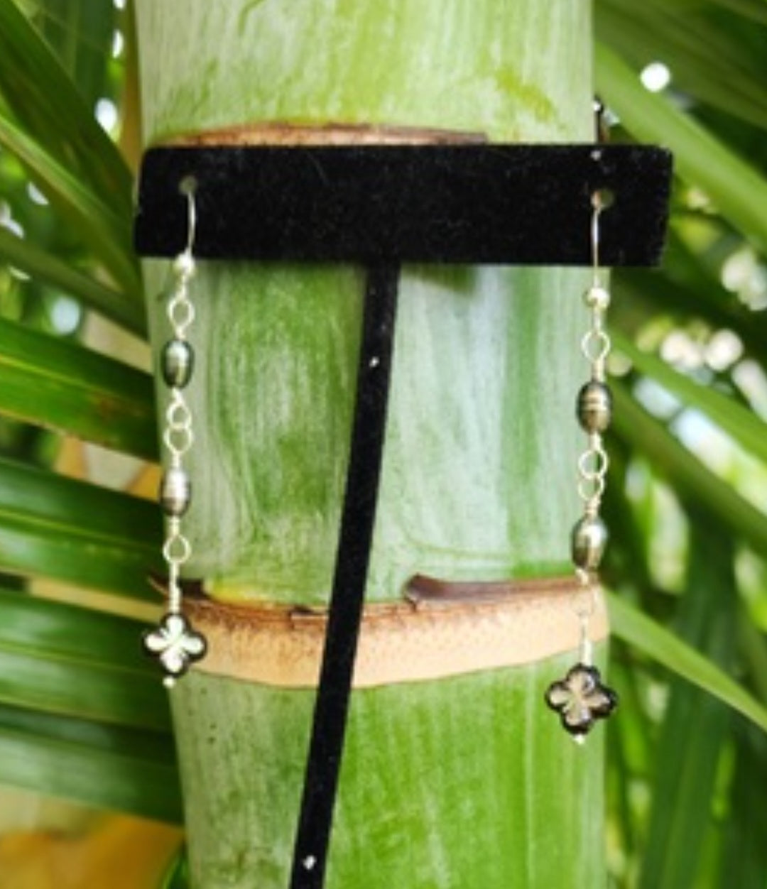 Pearl keshi & Mother of Pearl Tahitian sterling silver dangle earrings