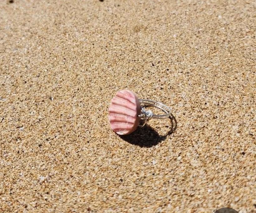 scallop shell sterling silver wire wrap ring