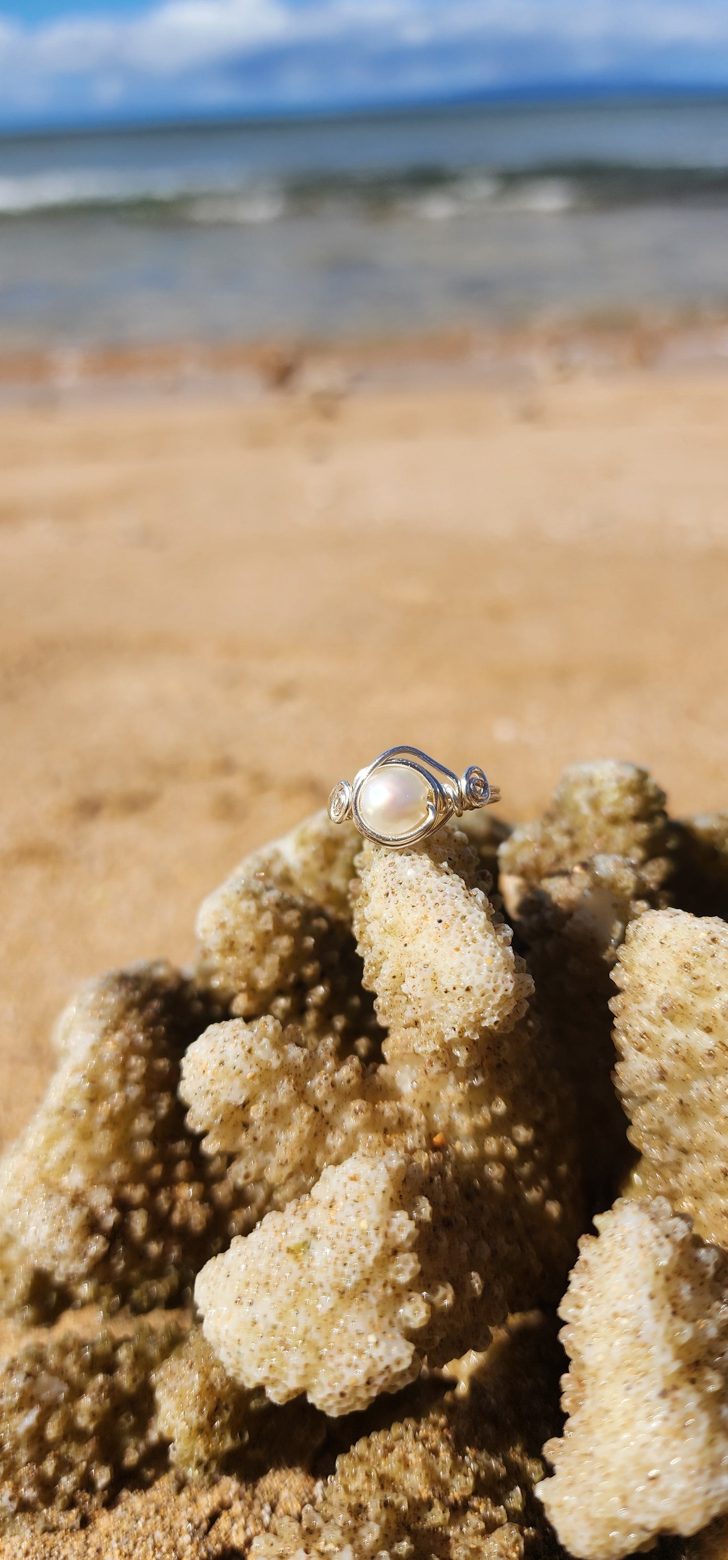 Pearl & Silver wire wrapped Ring