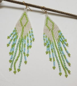 Beaded dangle Earrings (white, green, teal)
