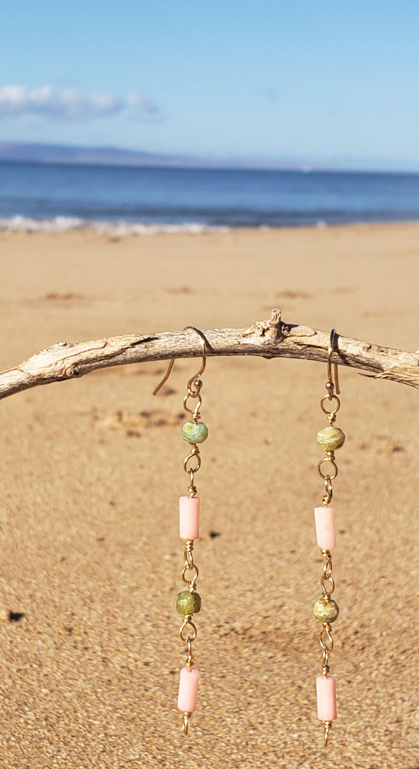 Coral & Opal 14kgold fill dangle earrings