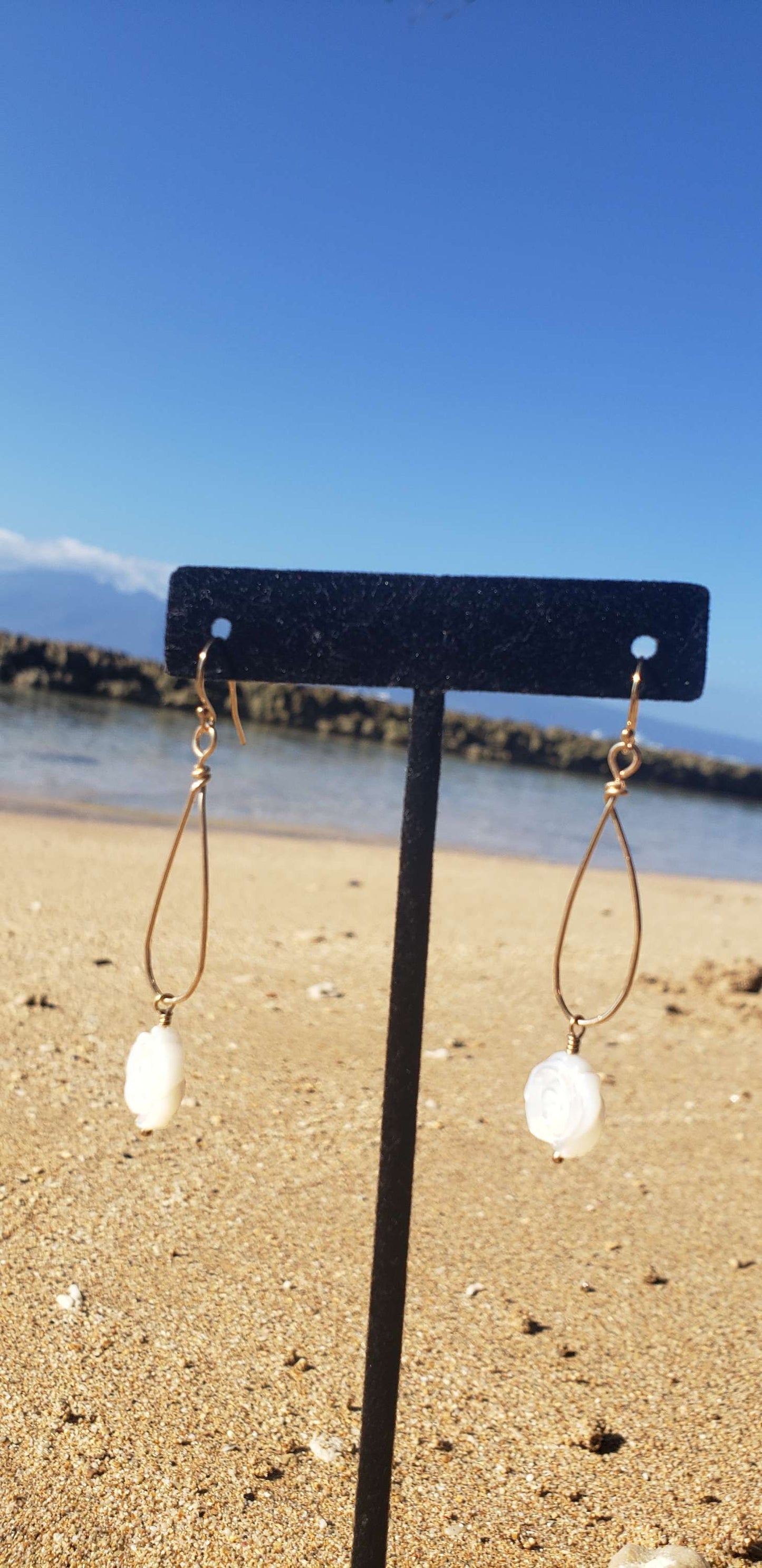 Mother of Pearl carved flower GF dangle earrings