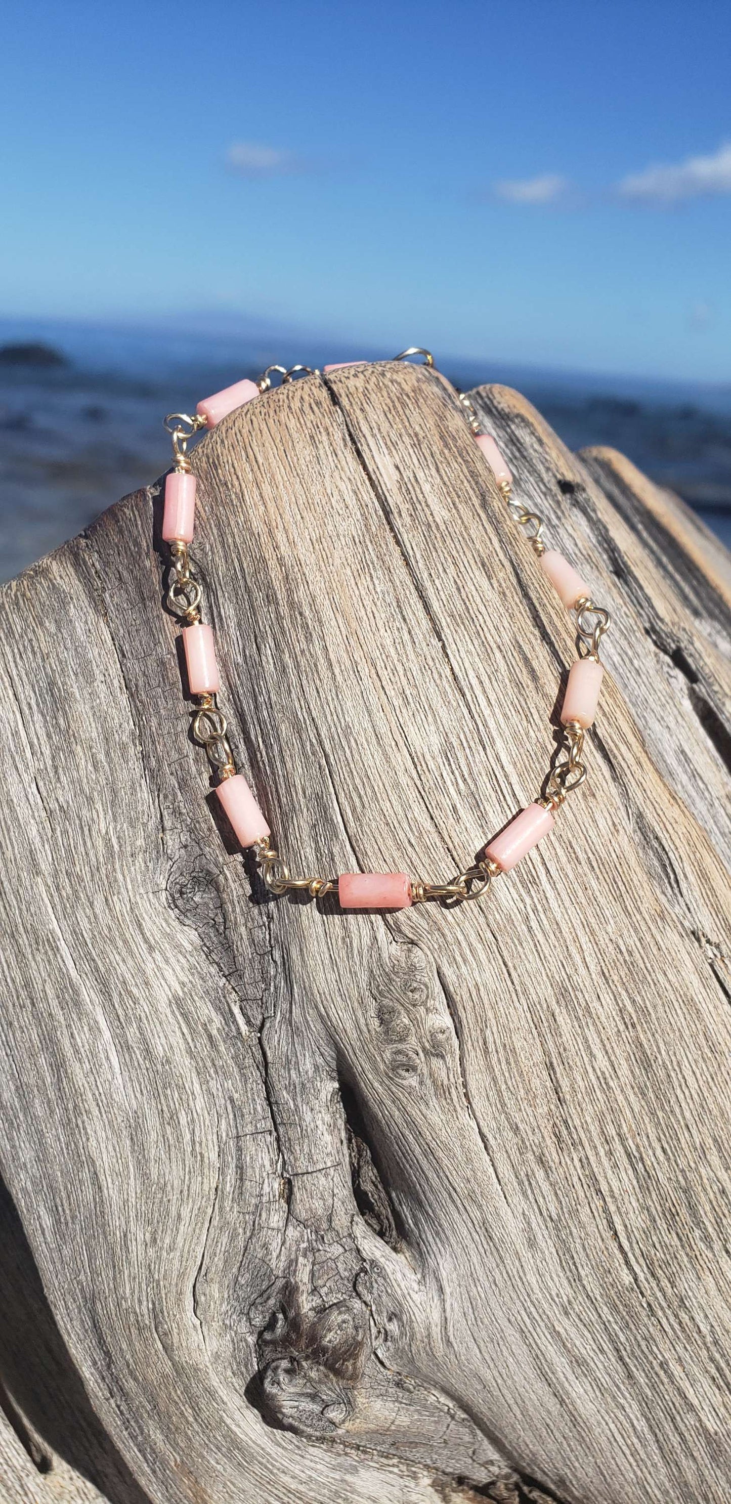 Coral pink tube 14K GF Bracelet