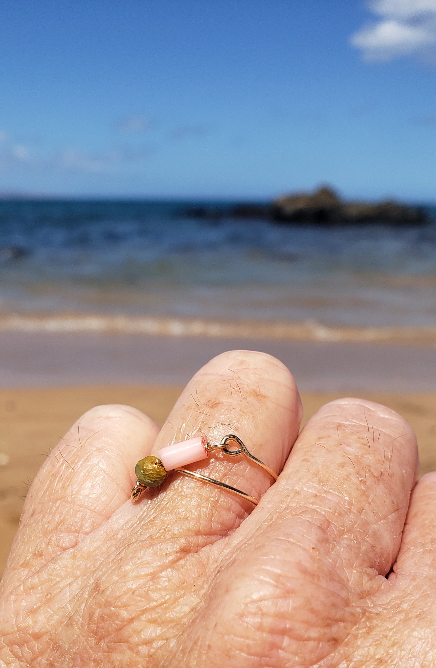 Coral & Opal 14kgold Fill wire wrapped ring
