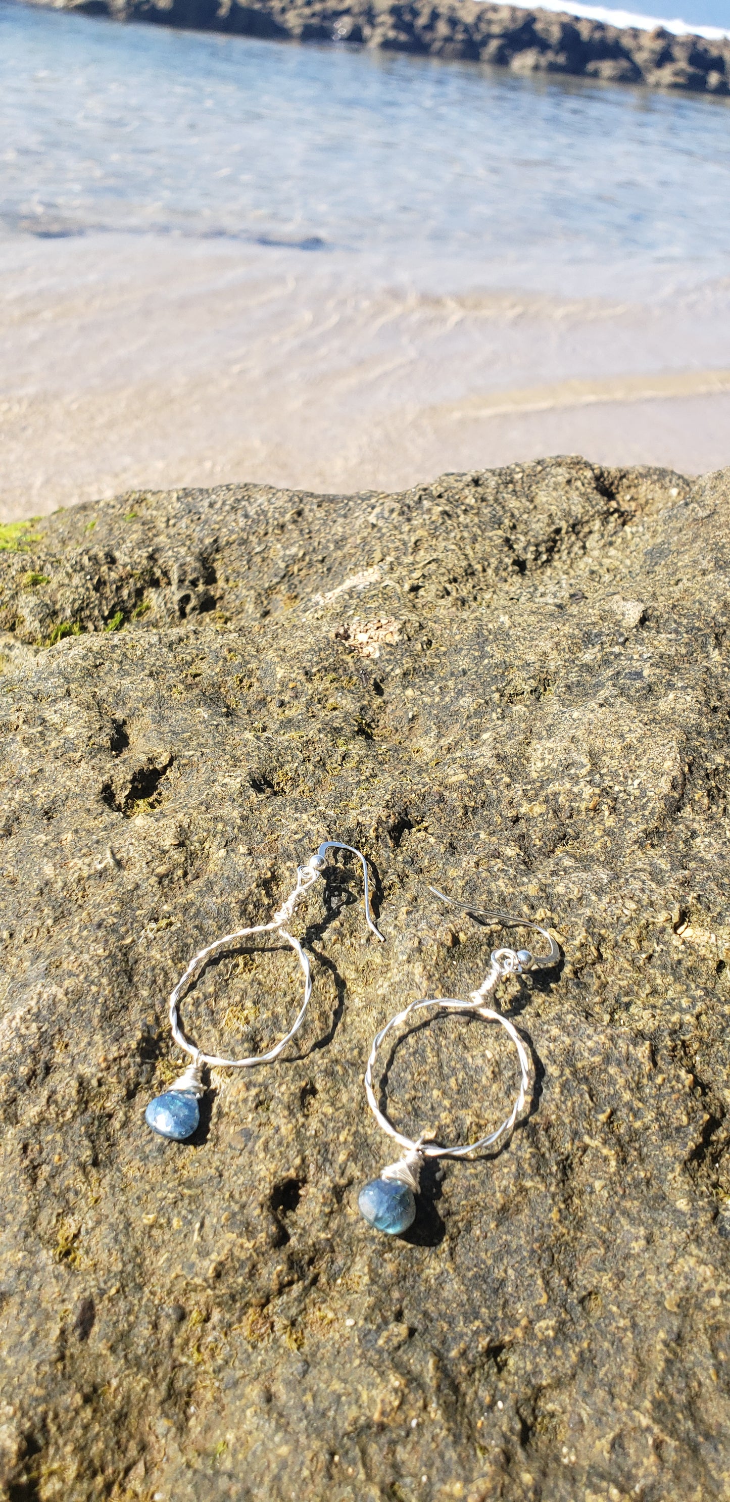Labradorite Sterling silver twisted loop Earrings