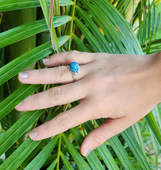 Apatite silver wire wrap ring