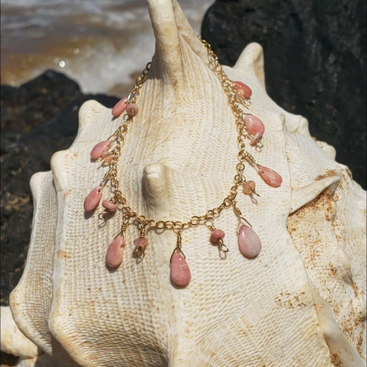 Opal (pink), 14k gold fill chain dangle Bracelet