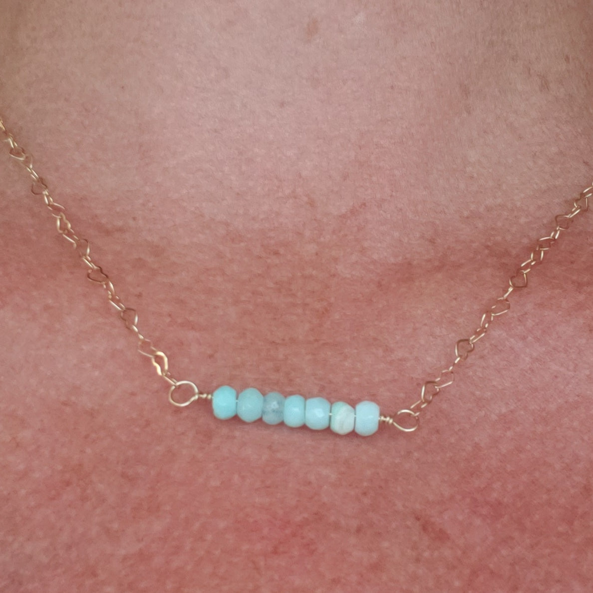 Opal (blue), 14k gold fill bar necklace