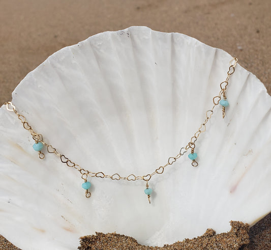 Opal 14k Gold fill heart chain Anklet