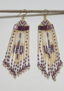 Beaded dangle Earrings (gold, purple, white)