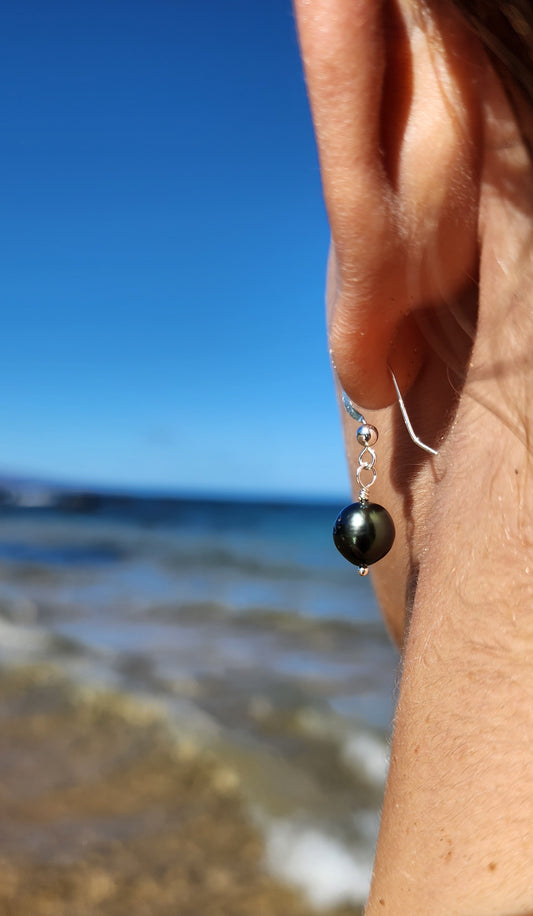 Tahitian Pearl Sterling Silver drop Earrings
