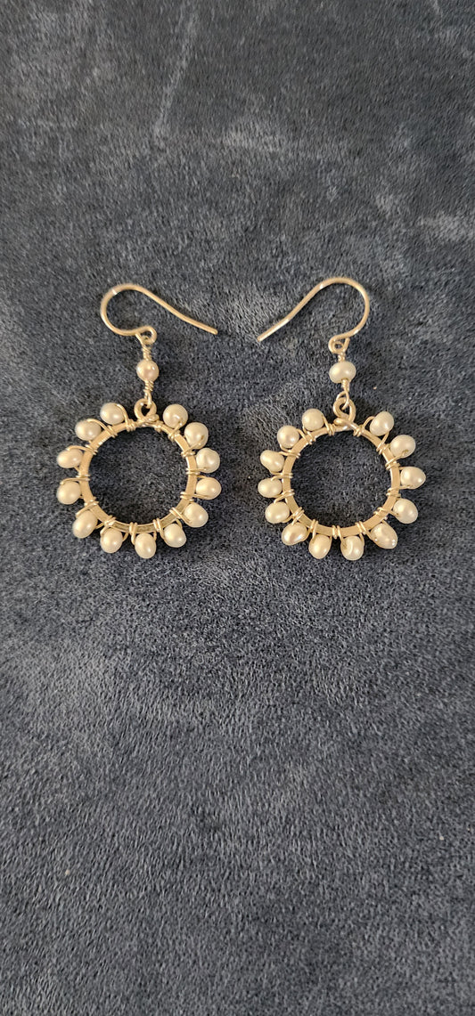 Pearl sterling silver hoop earrings