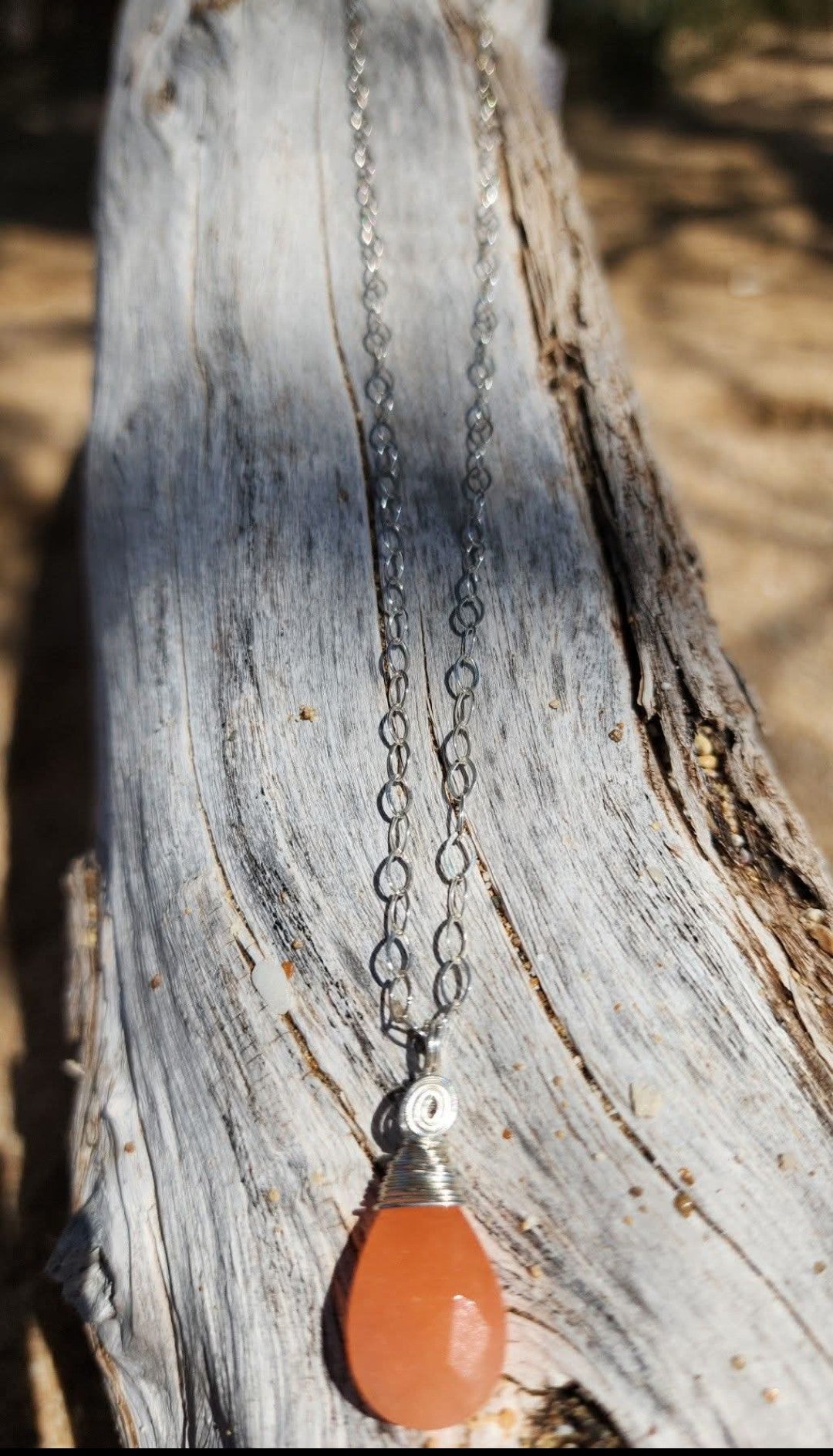 Moonstone peach Sterling Silver Necklace