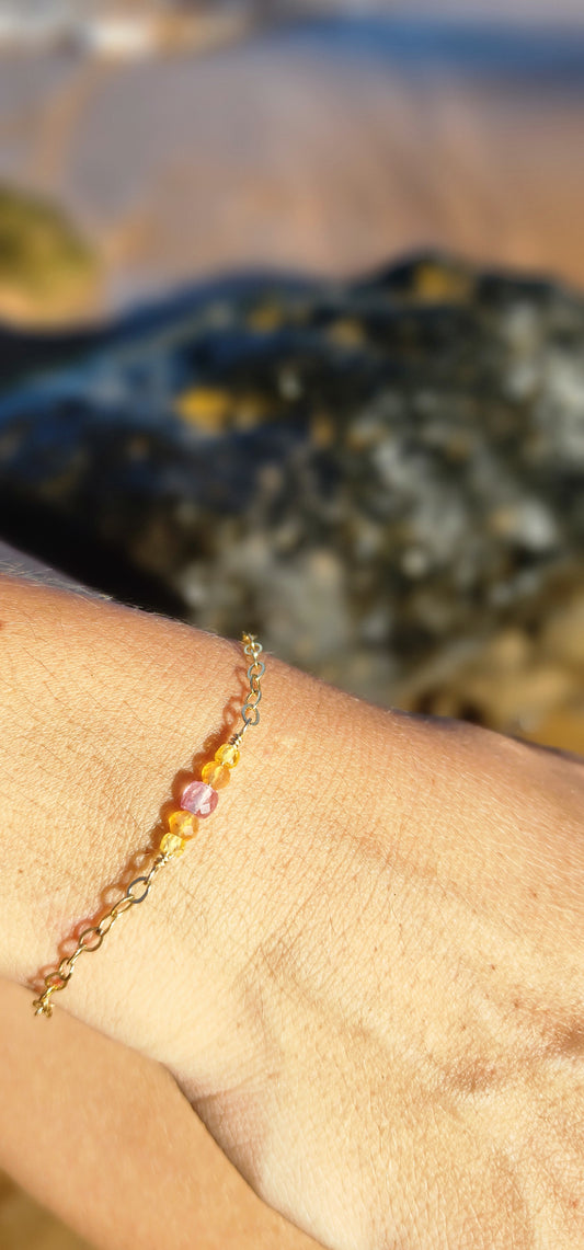 14k gold fill, Topaz, Zircon,Carnelian chain Bracelet