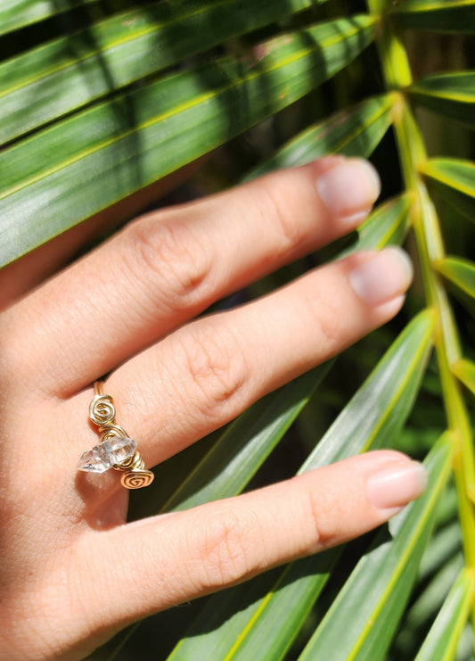 Herkimer Diamond 14k gold fill wire wrap ring