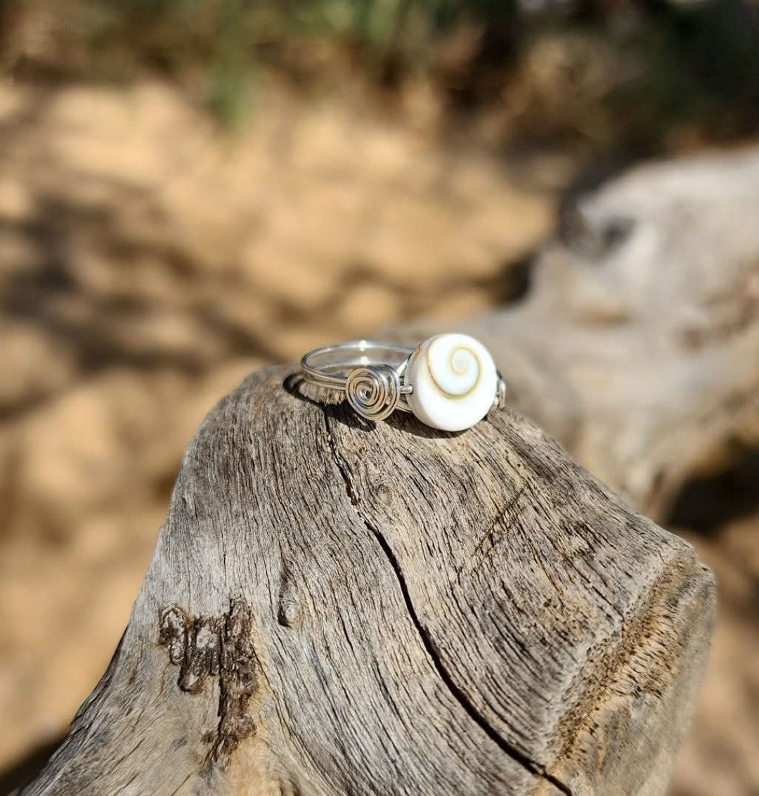 Shiva shell Sterling Silver wire wrap Ring
