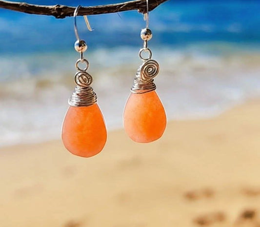 Moonstone peach Sterling Silver Earrings