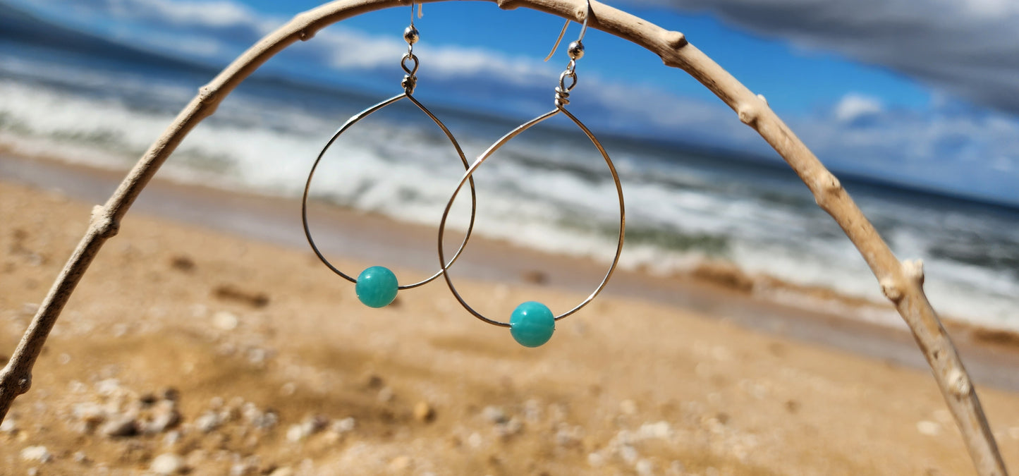 Amazonite Sterling Silver Hoop Earrings