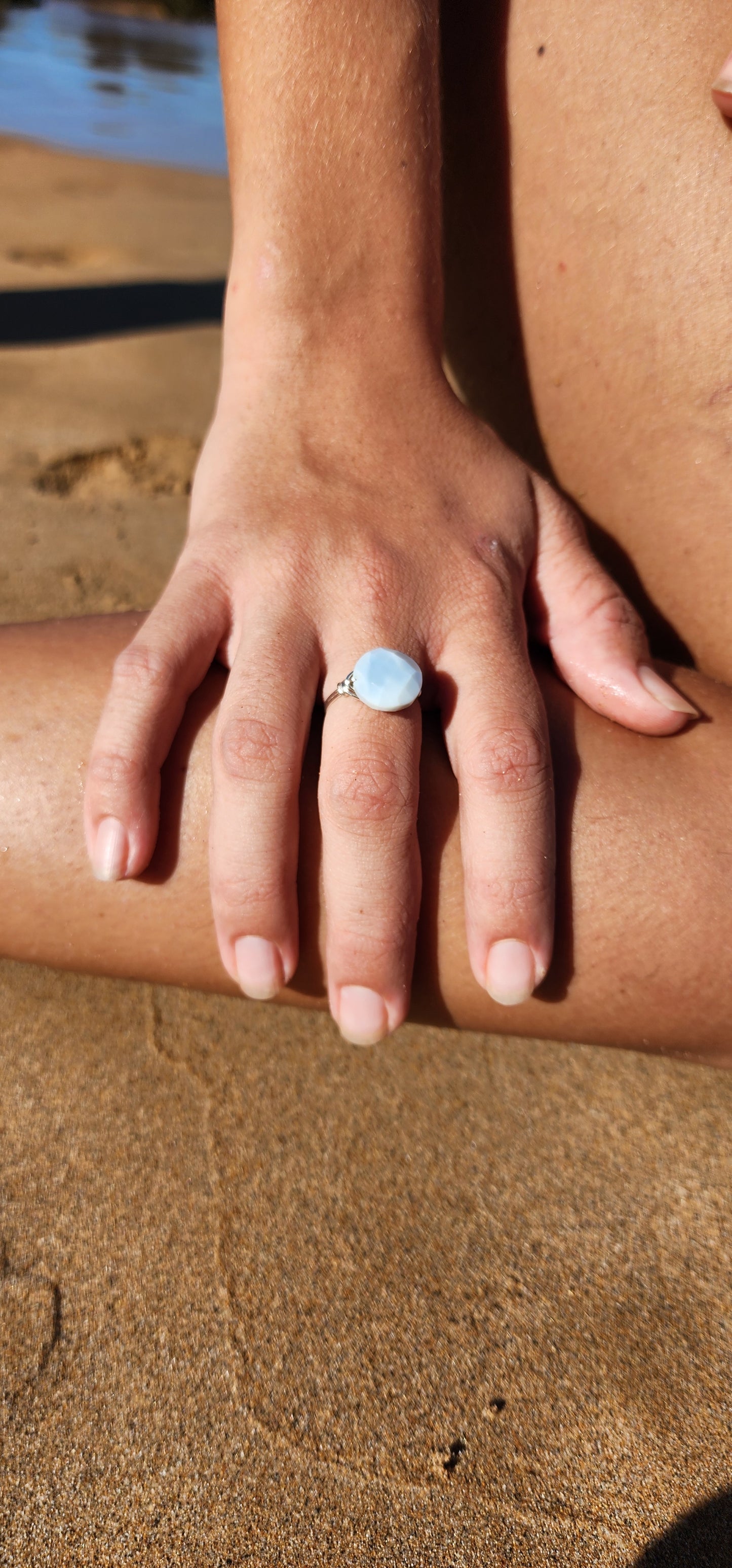 Opal blue silver wire wrap Ring