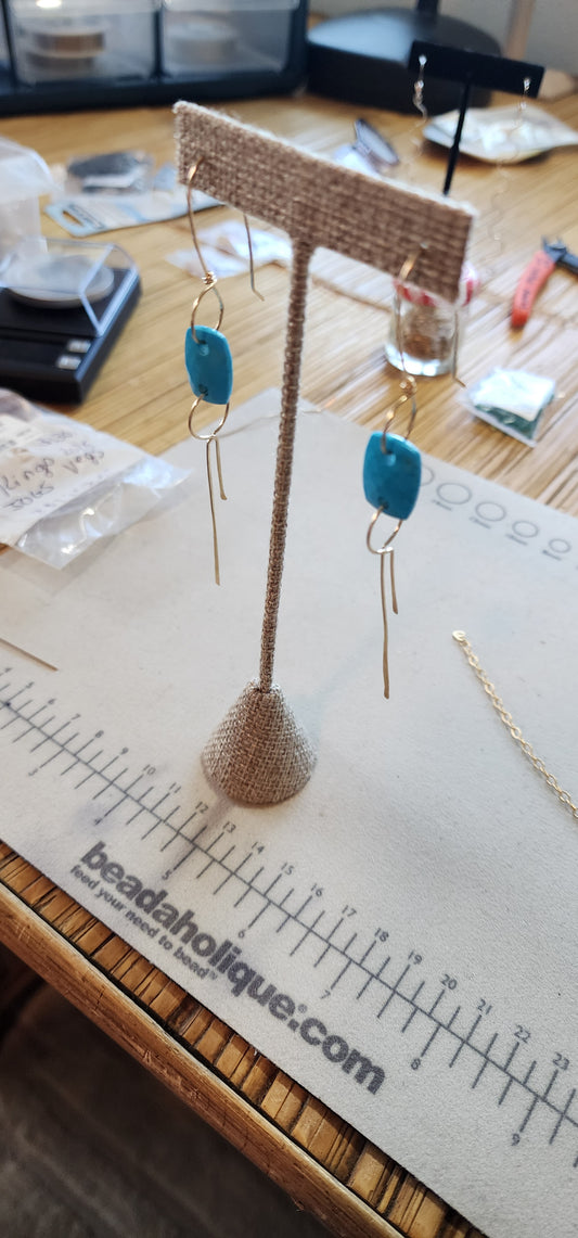 Blue-Dyed Howlite gold-fill wire-dangle earrings
