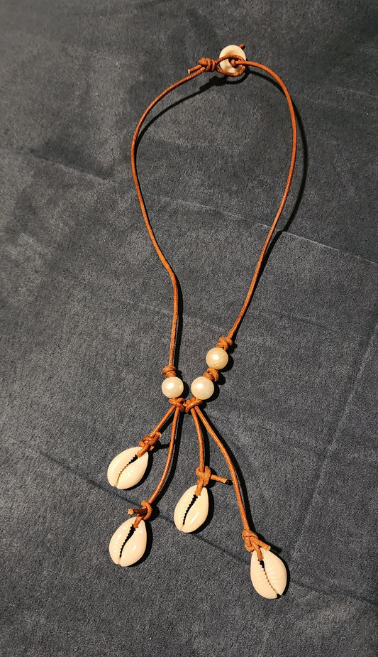 Pearl, shell & Leather Necklace