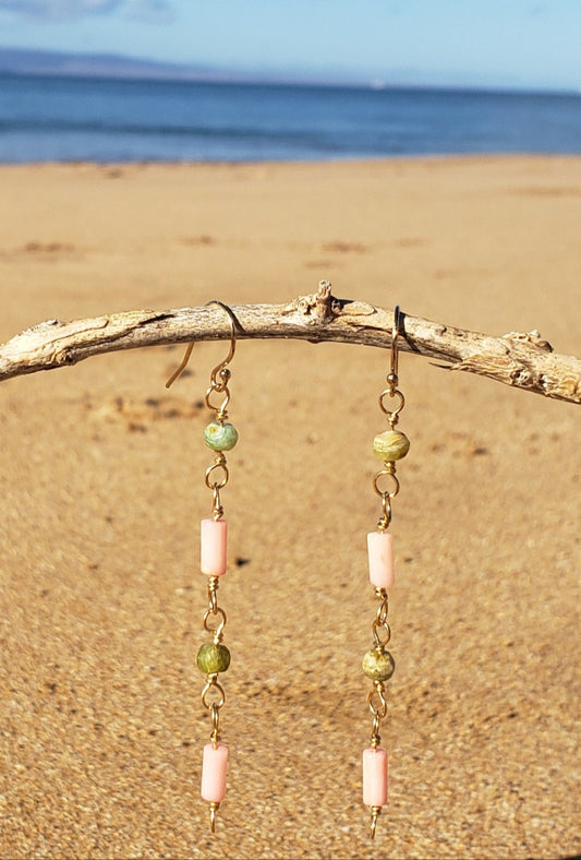 Coral & Opal 14kgold fill dangle earrings